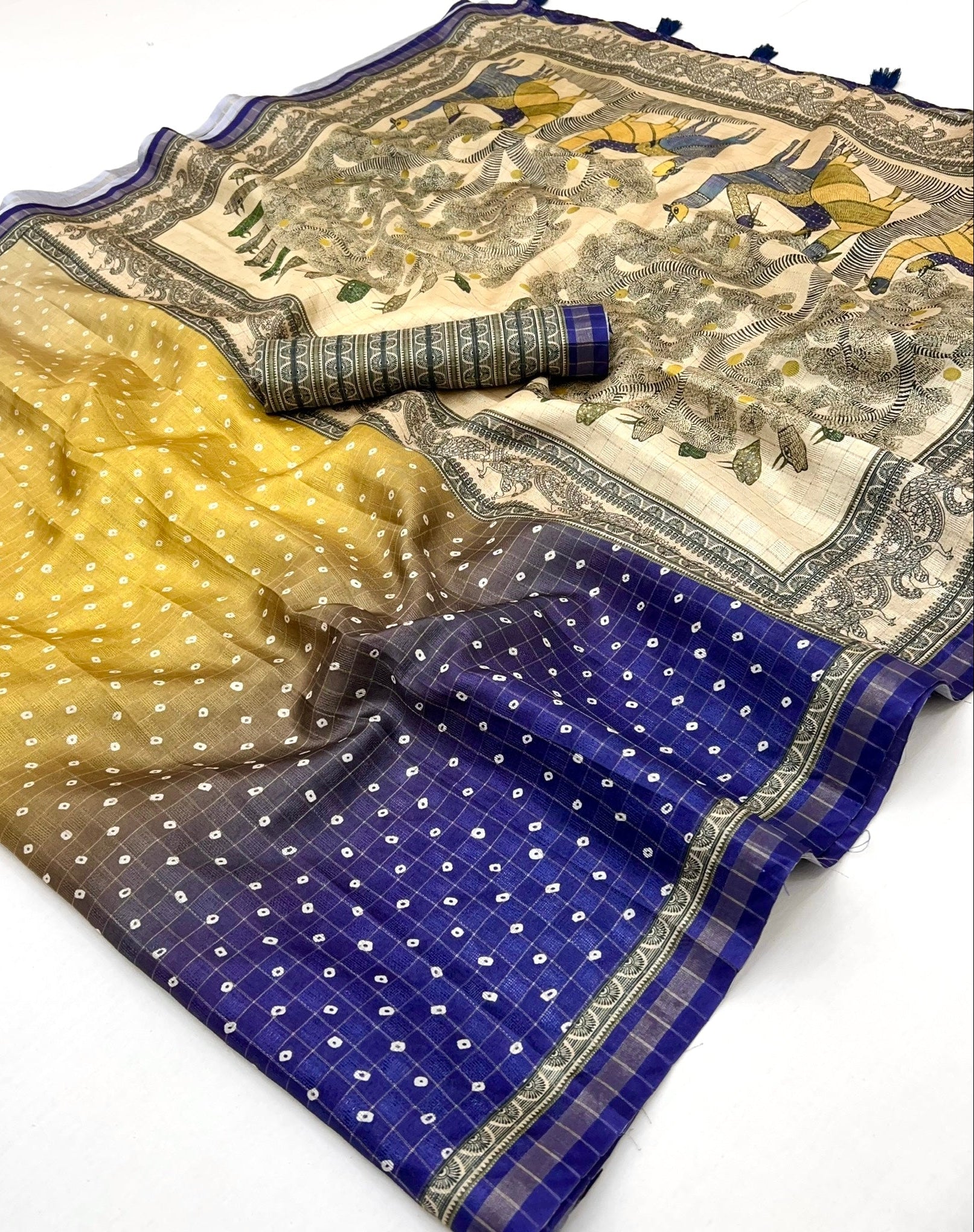 Opulent Purple Maheshwari Cotton Silk Saree Featuring Classic Bandhani Prints