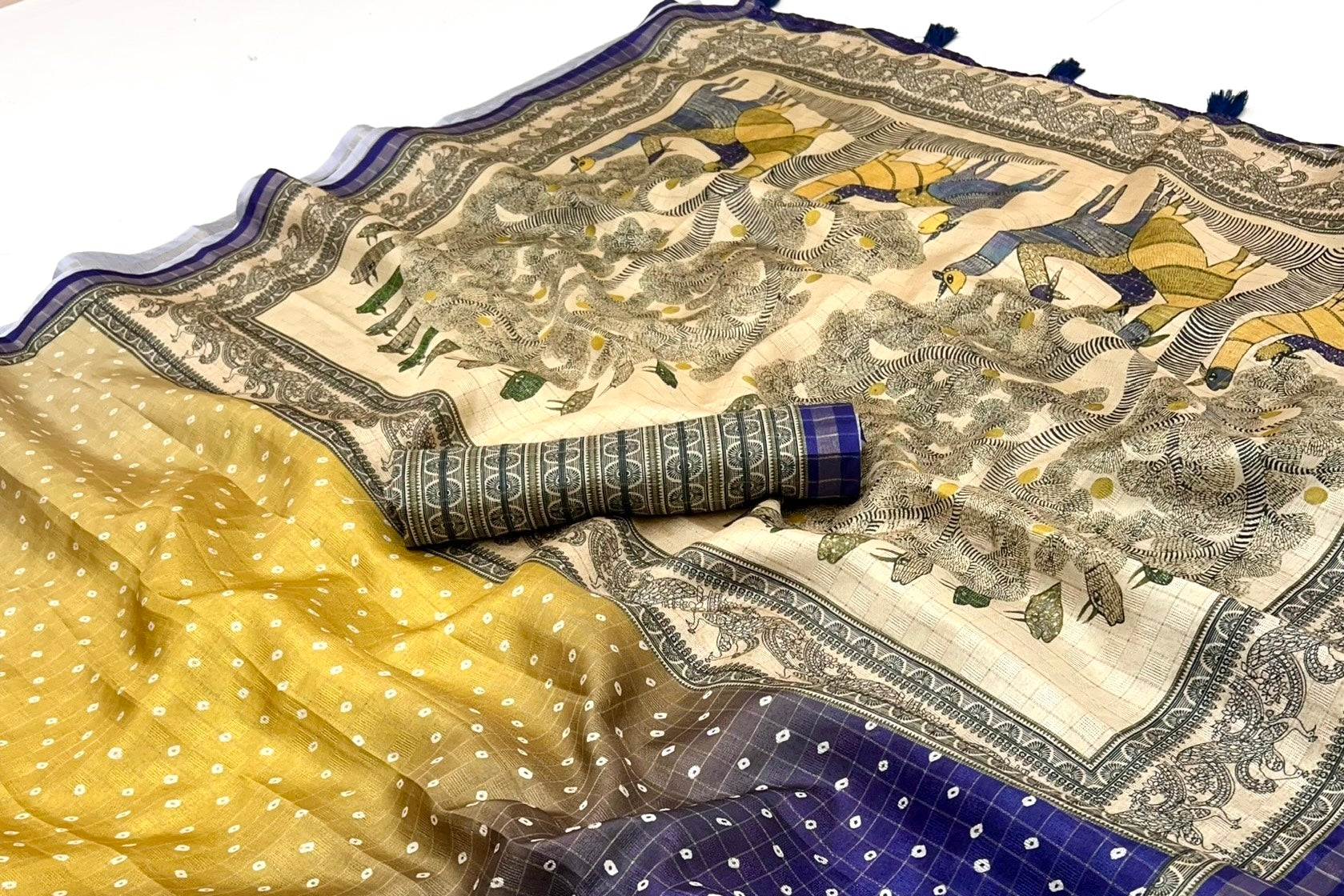 Opulent Purple Maheshwari Cotton Silk Saree Featuring Classic Bandhani Prints