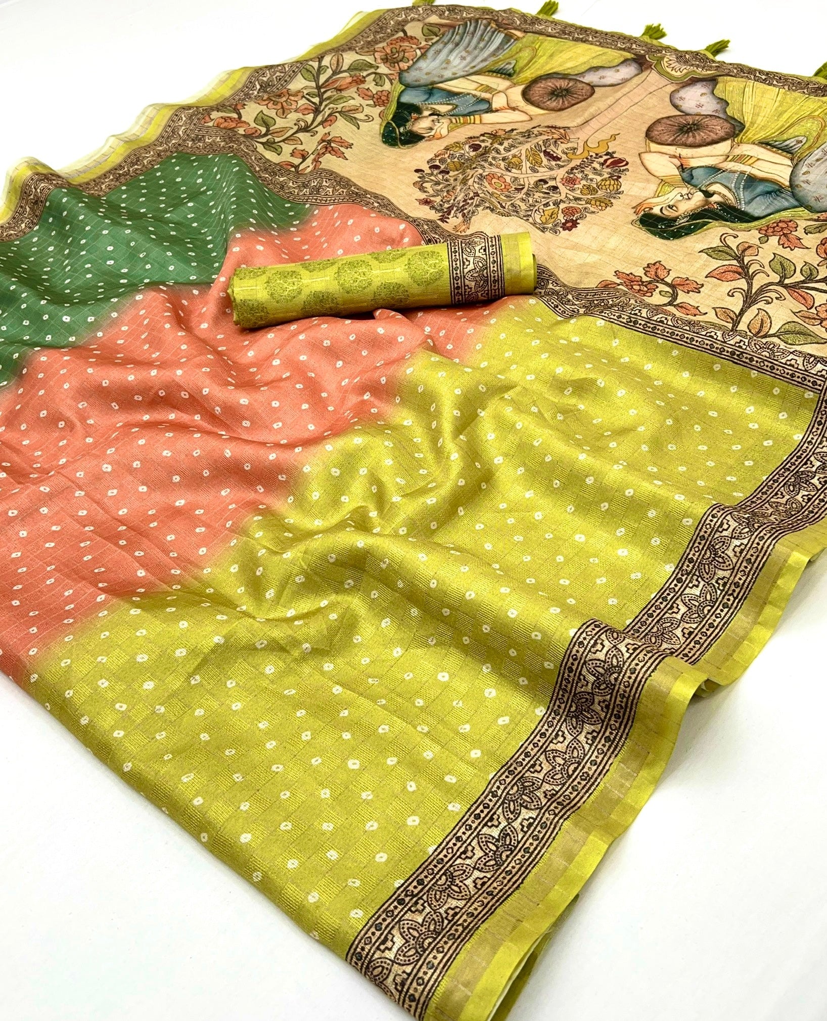 Splendorous Parrot Maheshwari Cotton Silk Saree With Digital Prints