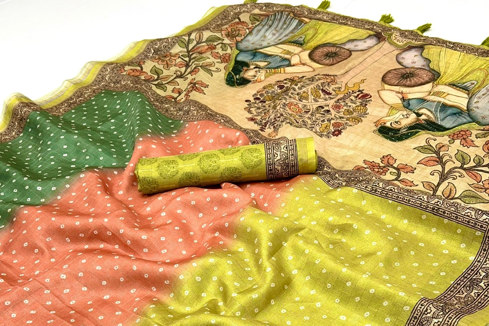Splendorous Parrot Maheshwari Cotton Silk Saree With Digital Prints