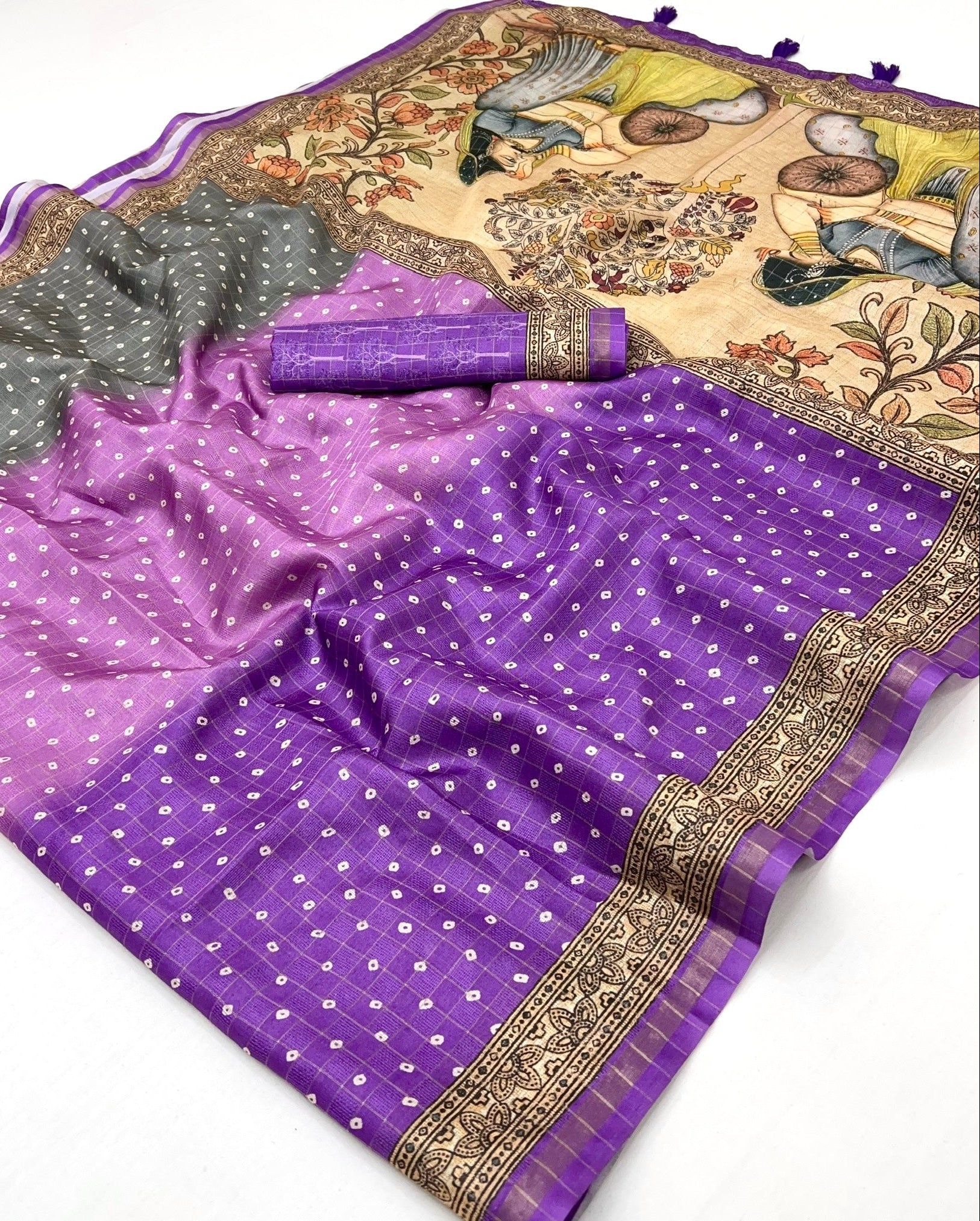 Flamboyant Purple Maheshwari Cotton Silk Saree With Digital Prints