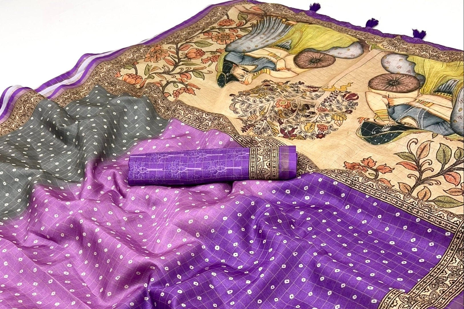 Flamboyant Purple Maheshwari Cotton Silk Saree With Digital Prints