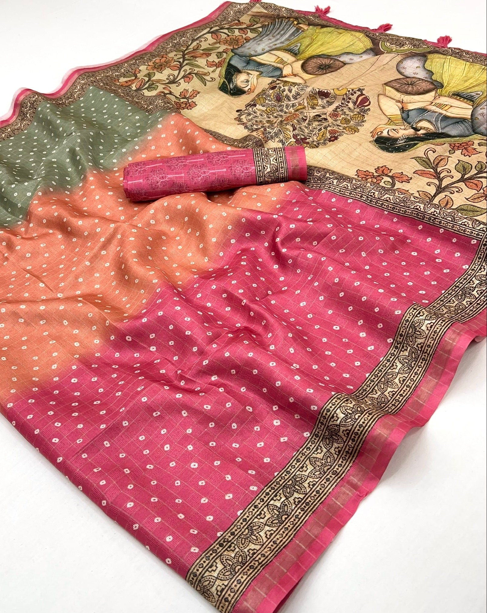 Dissemble Pink Maheshwari Cotton Silk Saree With Digital Prints