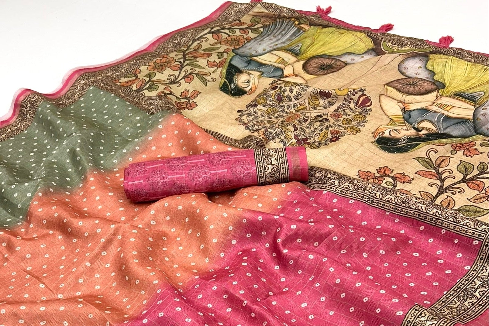 Dissemble Pink Maheshwari Cotton Silk Saree With Digital Prints