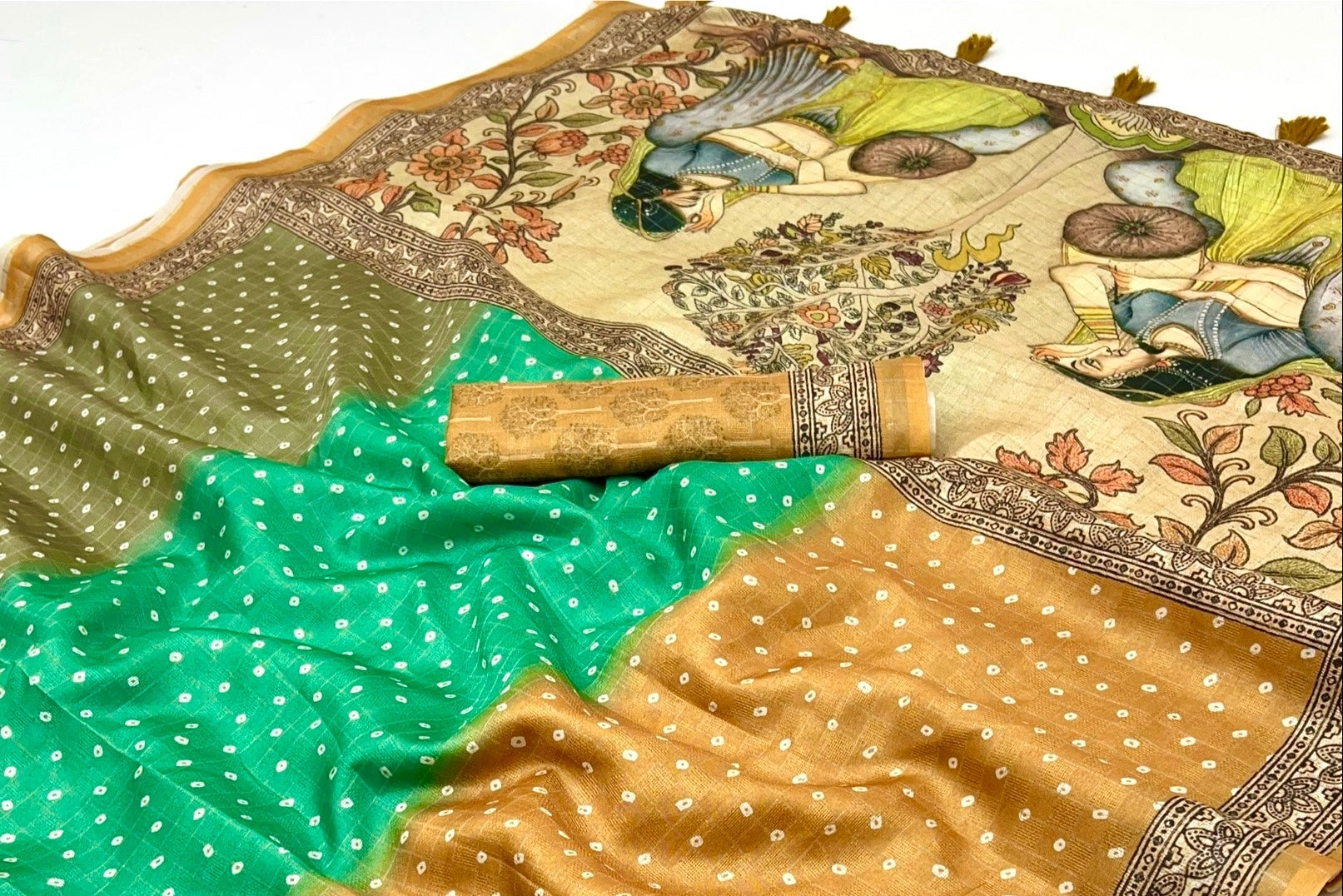 Flattering Mustard Maheshwari Cotton Silk Saree With Digital Prints