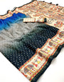 Dazzling Black Maheshwari Cotton Silk Saree Featuring Classic Bandhani Prints