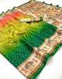 Quintessential Green Maheshwari Cotton Silk Saree Featuring Classic Bandhani Prints