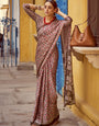 Brown New Ajrakh Printed Satin Crepe Saree