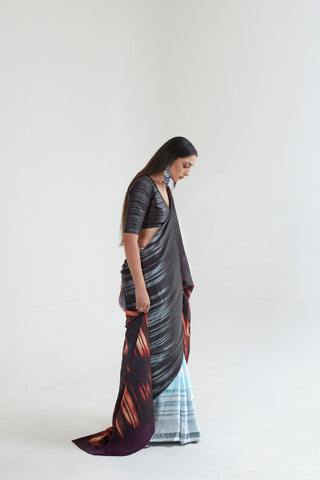 Black Satin Digital Print Saree