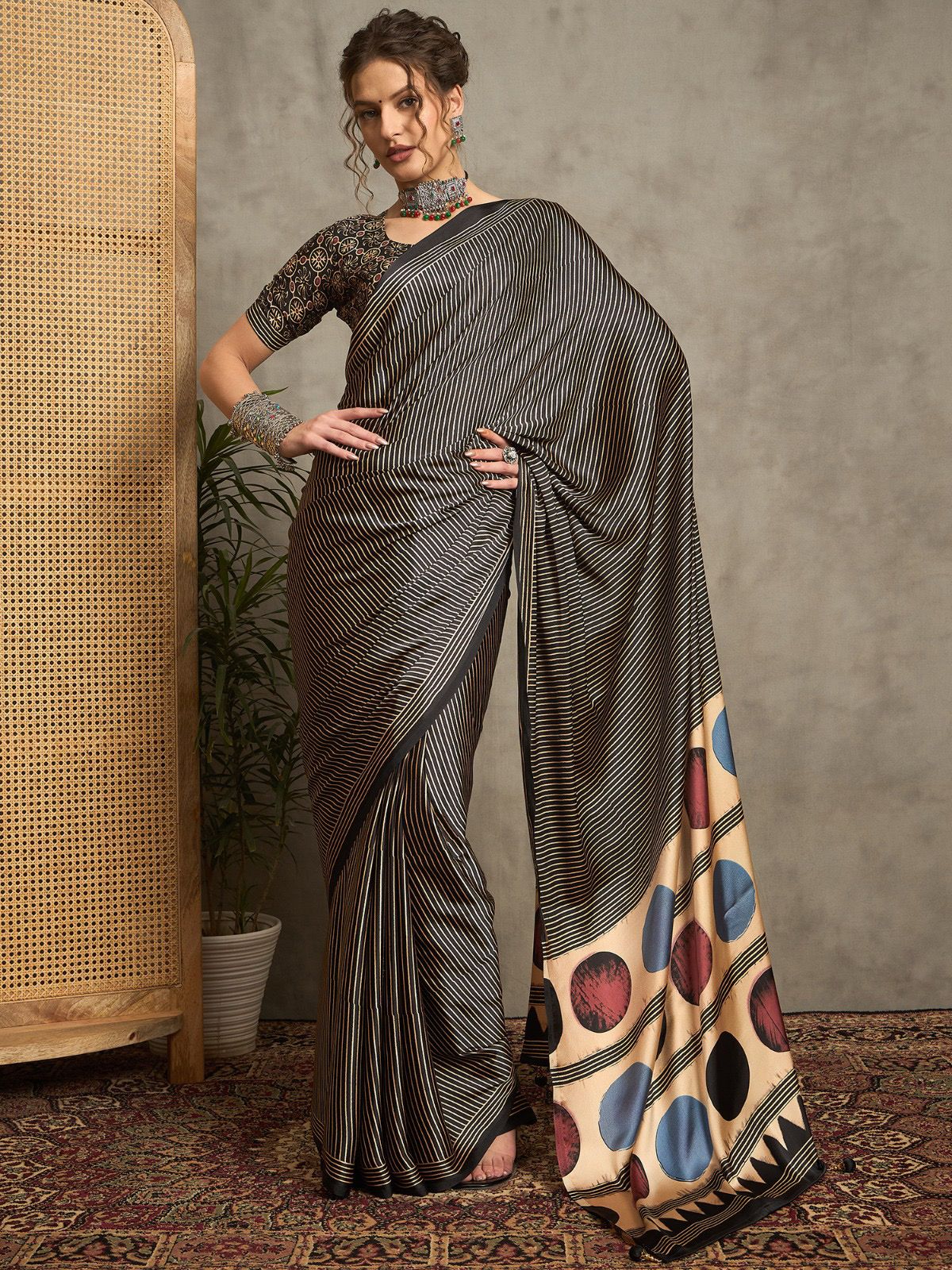 Ajrak Crepe Block Print Sarees 402