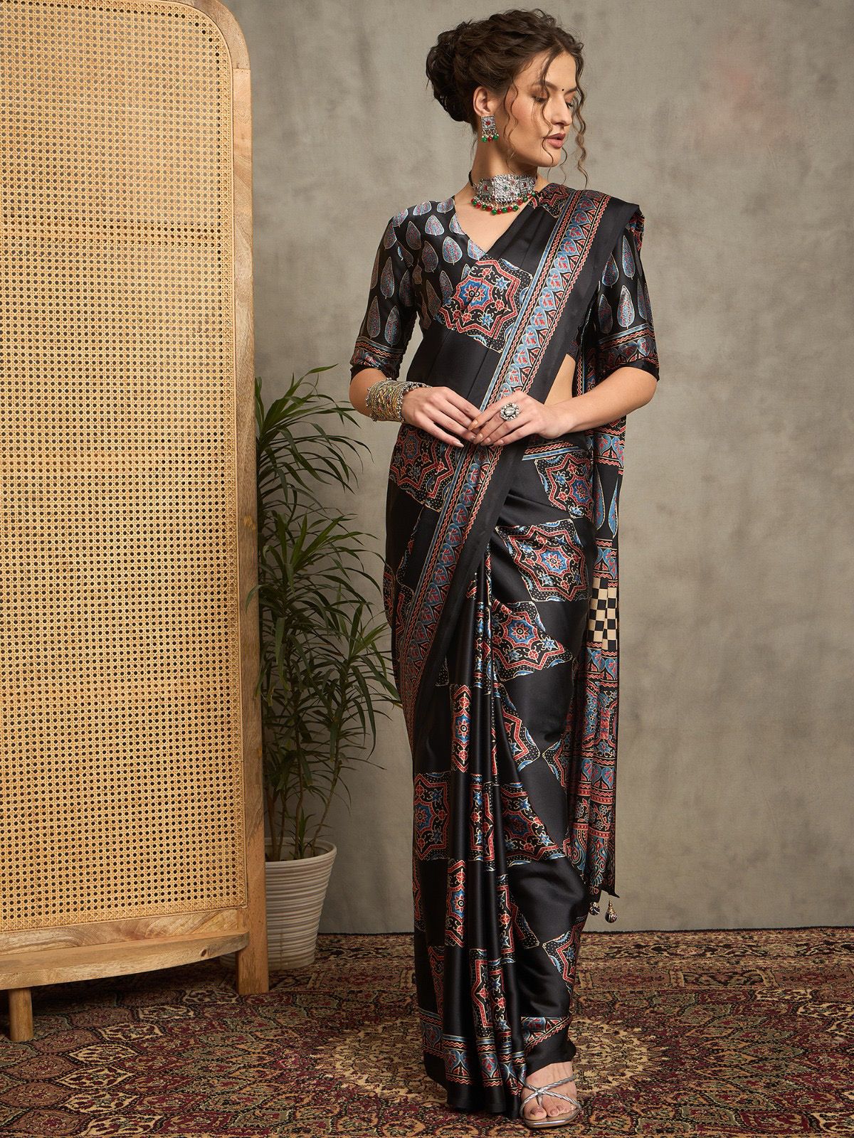 Ajrak Crepe Block Print Sarees 406