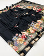 Metal Black Pure Georgette Floral Printed Trending Saree