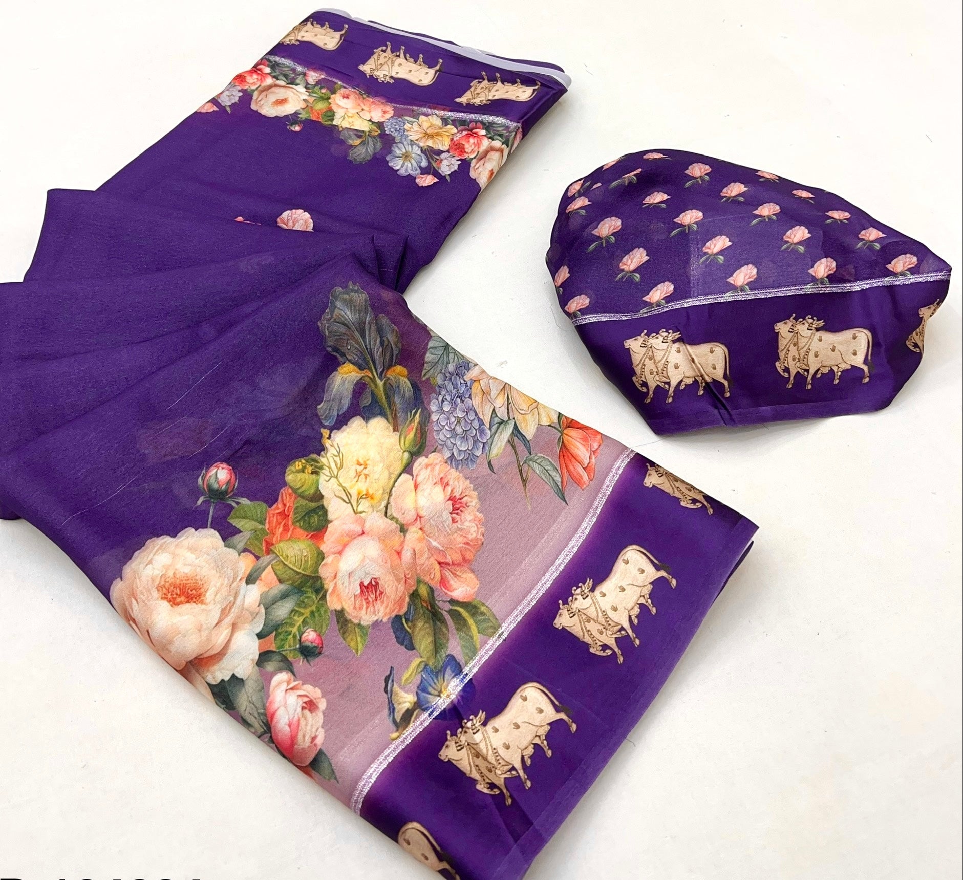 Tyrian Purple Pure Georgette Floral Printed Trending Saree