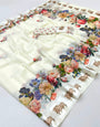 Dutch White Pure Georgette Floral Printed Trending Saree