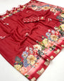 Mahogany Red Pure Georgette Floral Printed Trending Saree