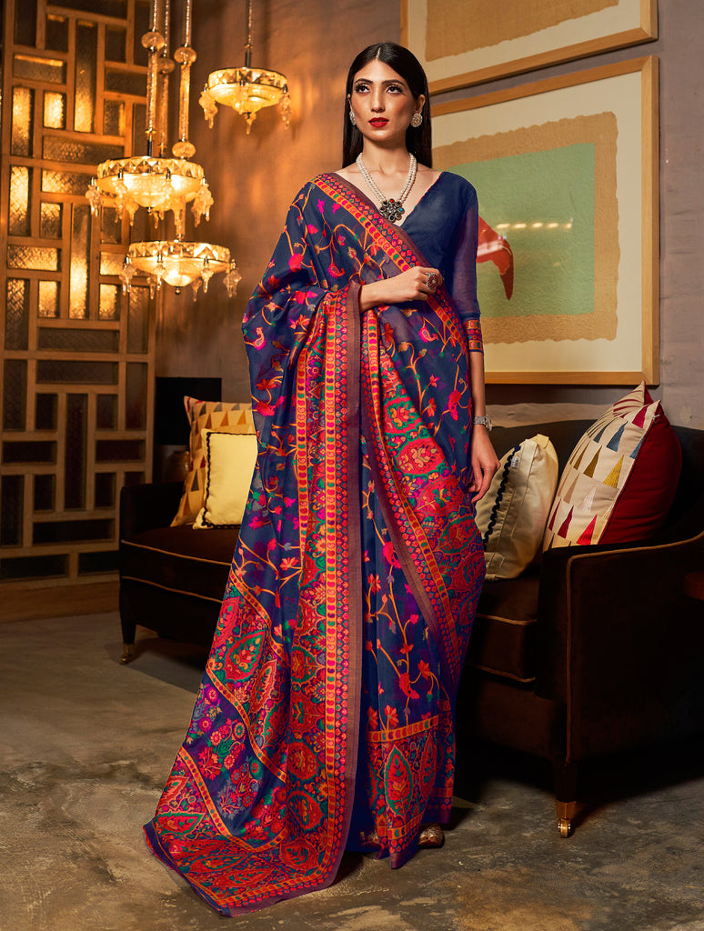Nevy Blue Banarasi Silk Saree