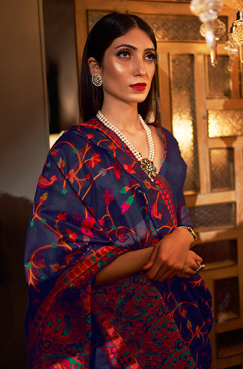 Nevy Blue Banarasi Silk Saree