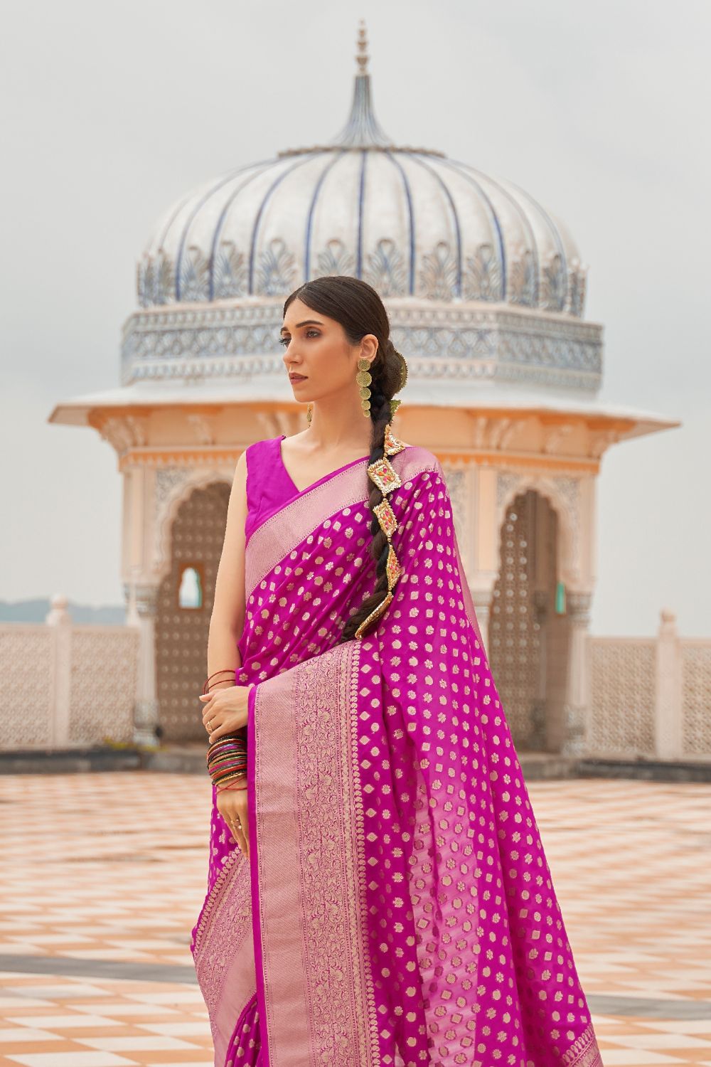 Purple Zari Woven Banarasi Silk Saree