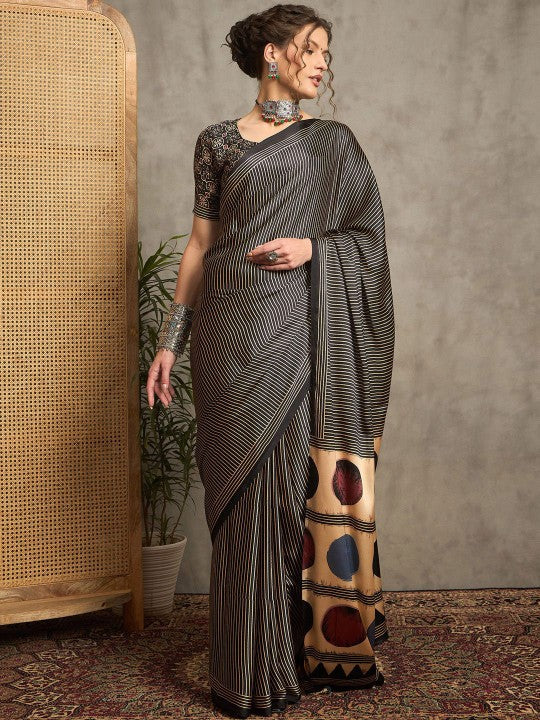 Ajrak Crepe Block Print Sarees 402