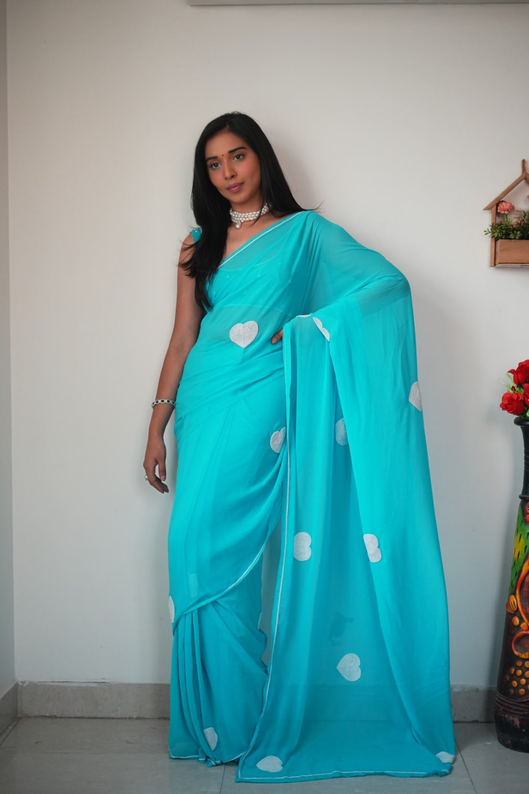 Glorious 1-Minute Ready To Wear Sky Georgette Saree