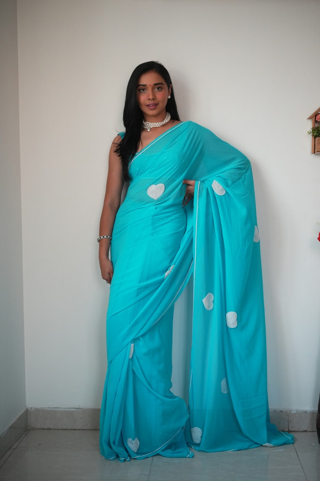 Glorious 1-Minute Ready To Wear Sky Georgette Saree