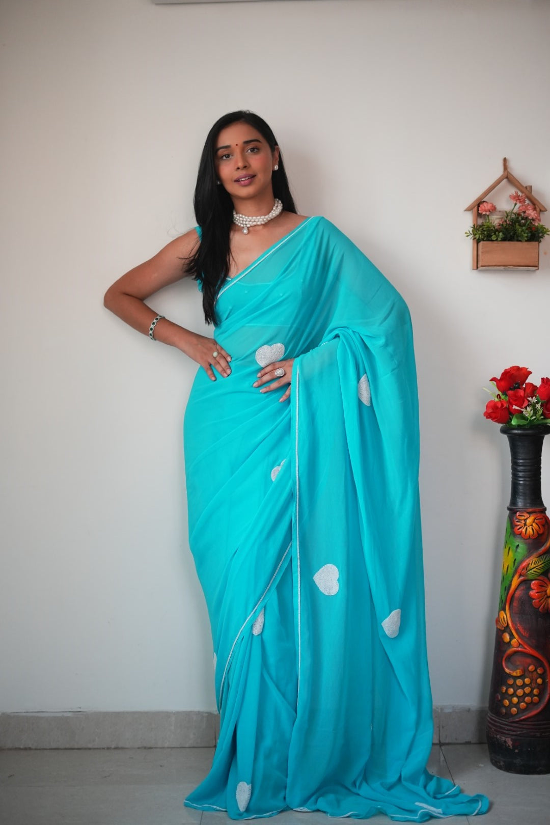 Glorious 1-Minute Ready To Wear Sky Georgette Saree