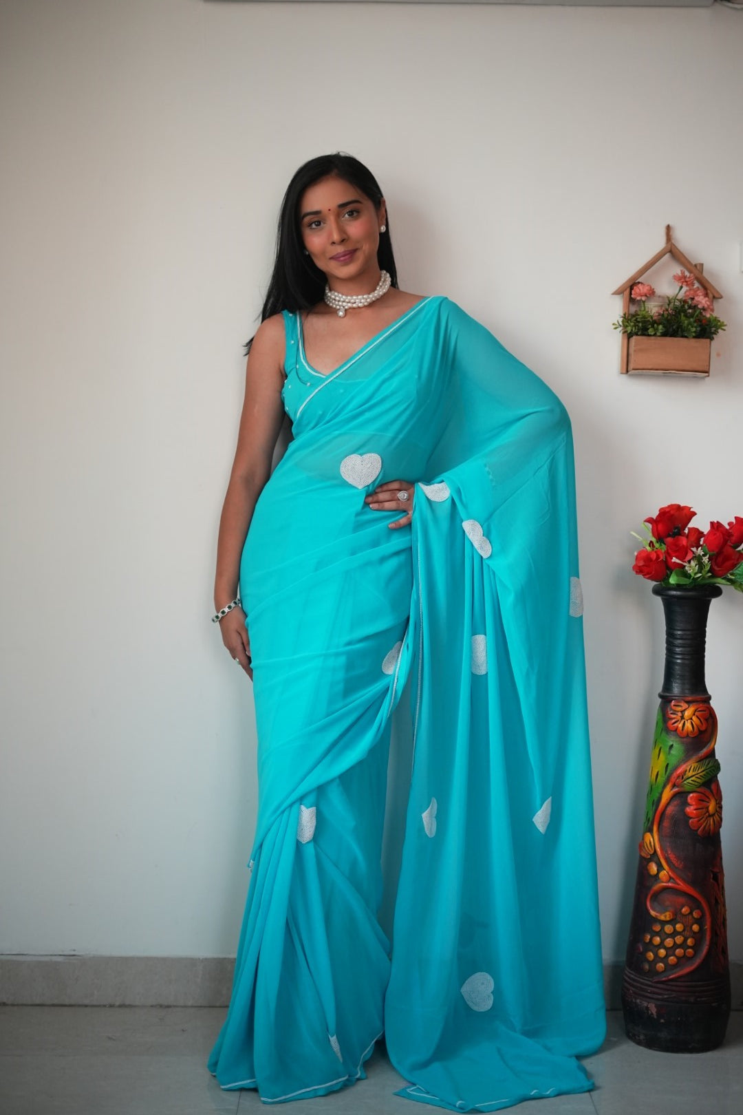 Glorious 1-Minute Ready To Wear Sky Georgette Saree