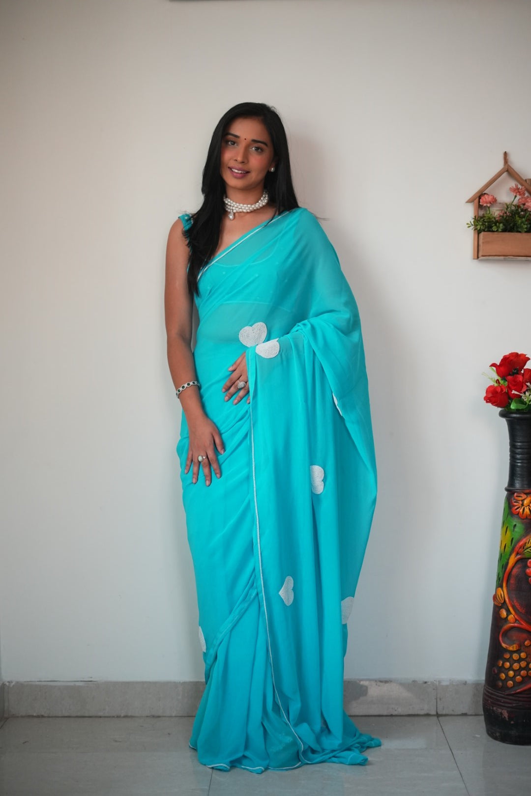 Glorious 1-Minute Ready To Wear Sky Georgette Saree