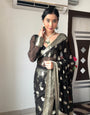 Pretty 1-Minute Ready To Wear Black Cotton Silk Saree