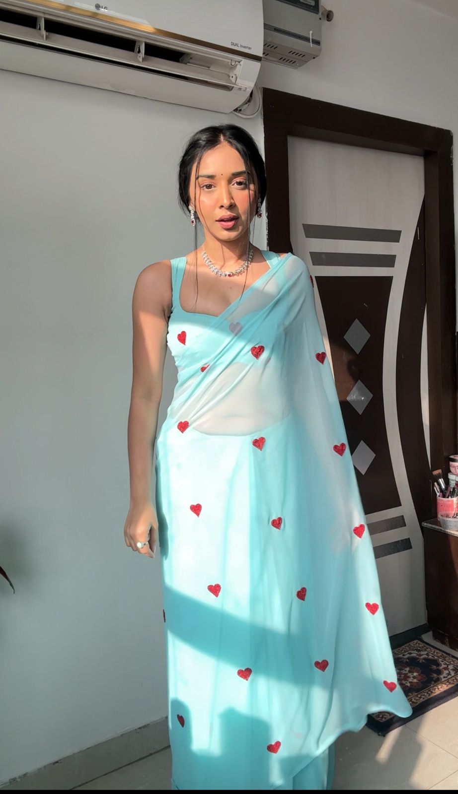 Surprising 1-Minute Ready To Wear Sky Georgette Saree