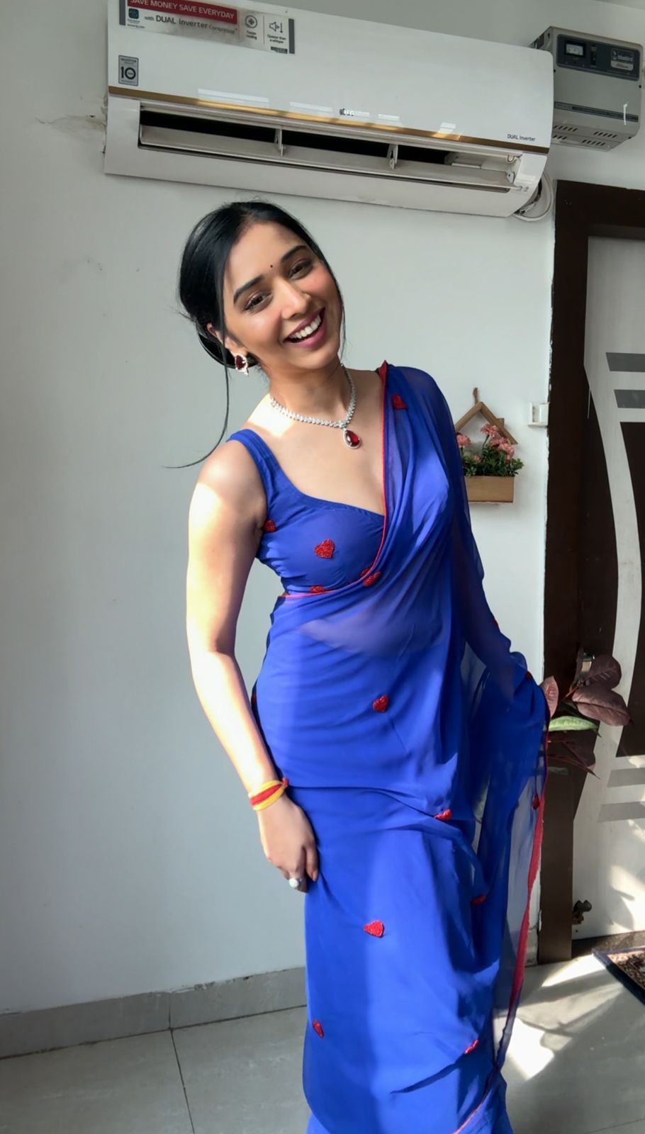 Whimsical 1-Minute Ready To Wear Blue Georgette Saree