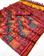 Rama With Maroon Border Handloom Patola Soft Silk Saree