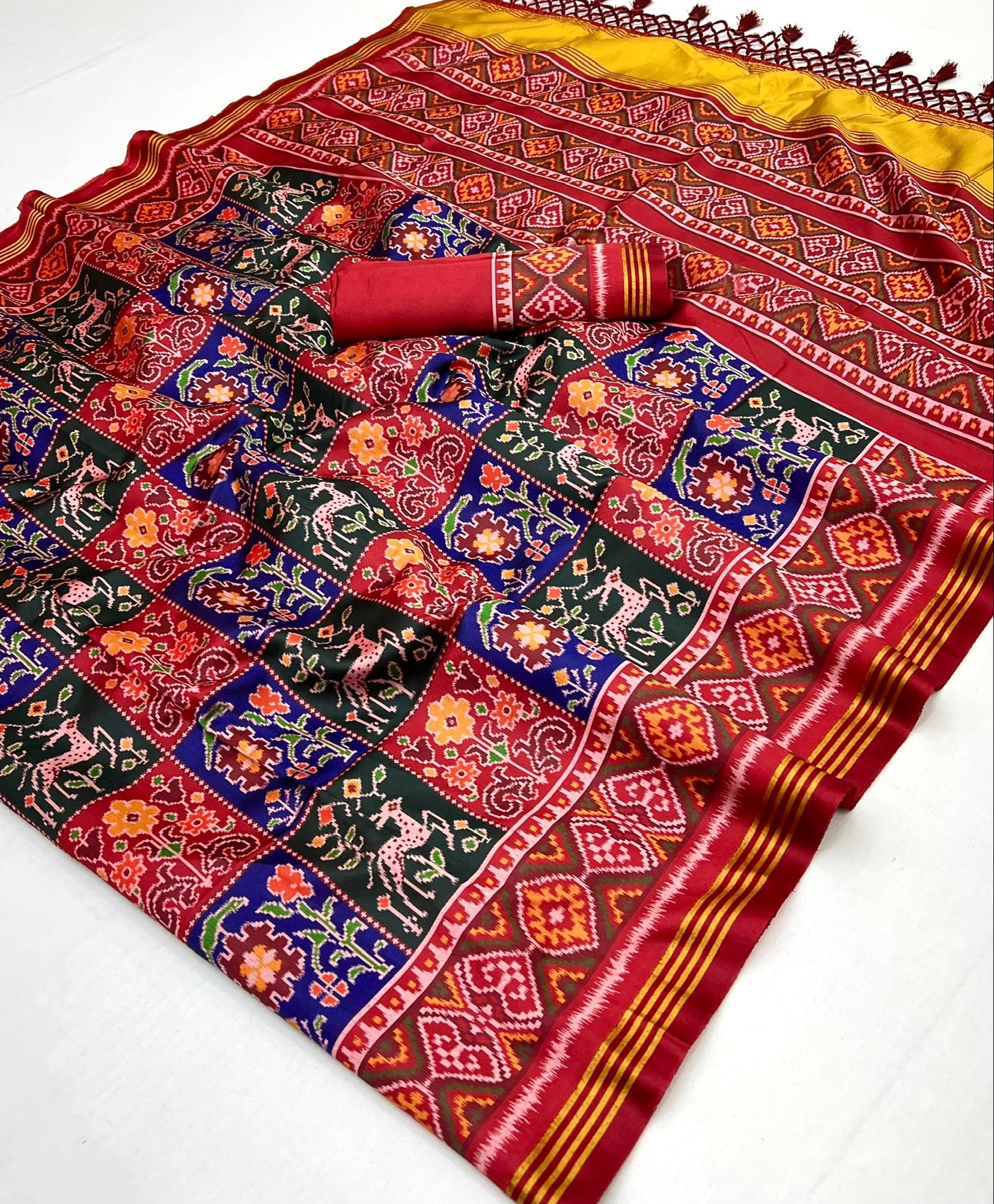 Blue With Maroon Border Handloom Patola Soft Silk Saree