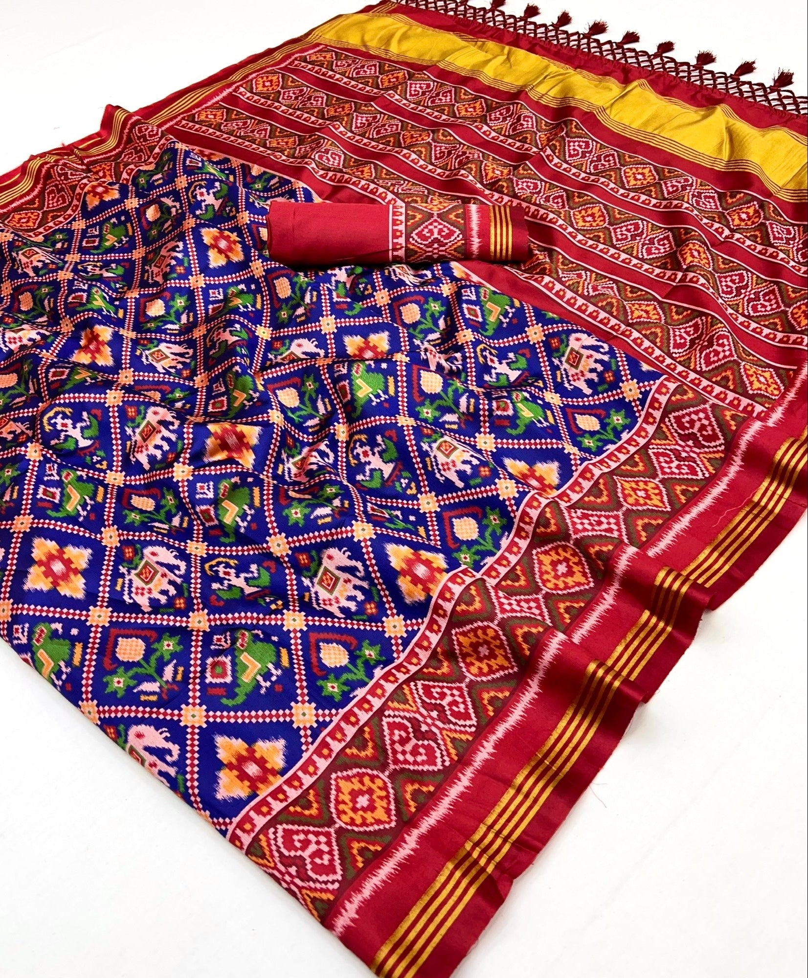 Eloquence Royal Blue Handloom Patola Soft Silk Saree