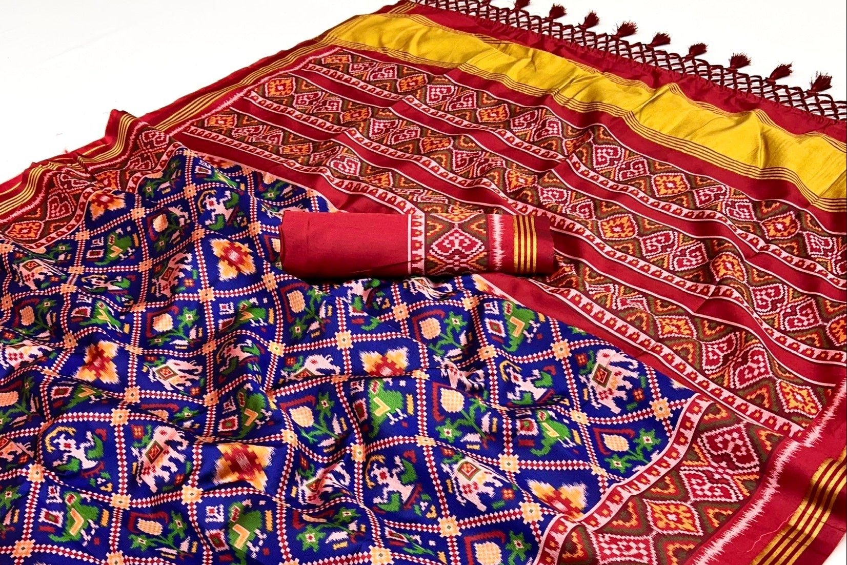 Eloquence Royal Blue Handloom Patola Soft Silk Saree