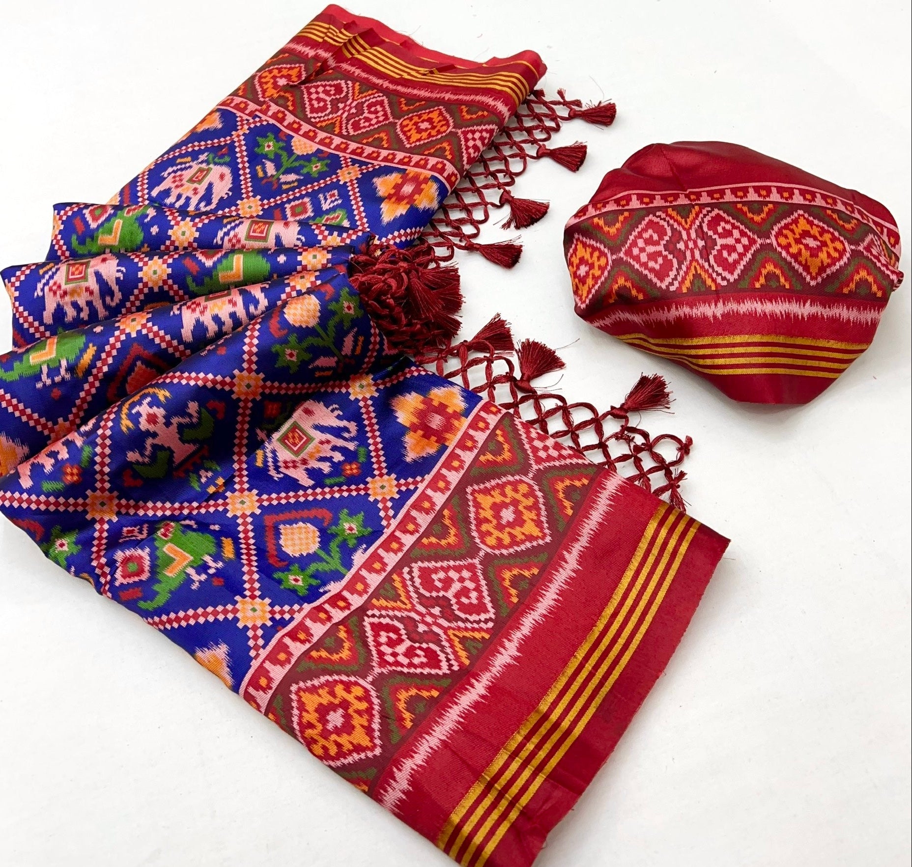 Eloquence Royal Blue Handloom Patola Soft Silk Saree