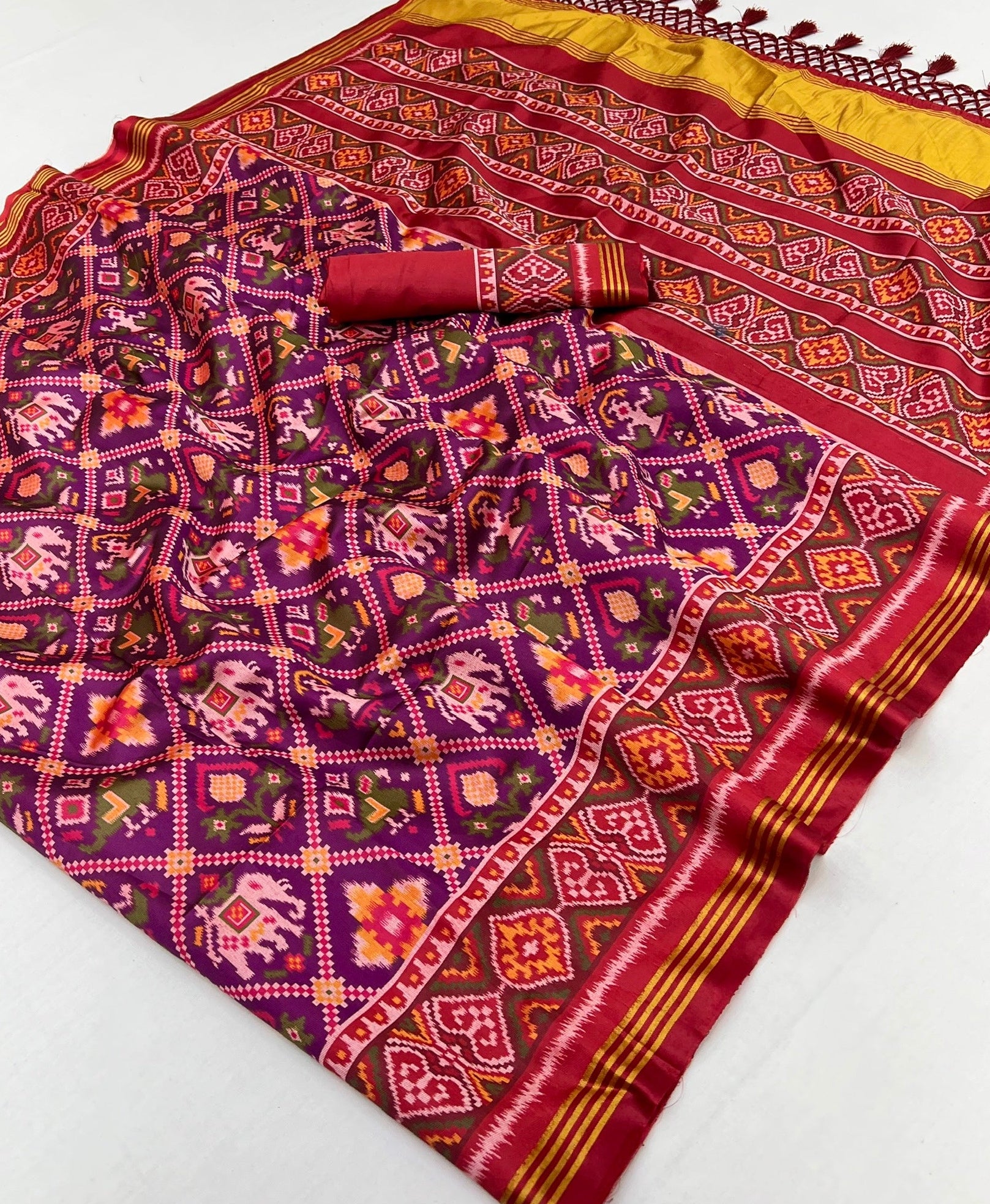 Woebegone Wine Handloom Patola Soft Silk Saree
