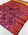 Woebegone Wine Handloom Patola Soft Silk Saree