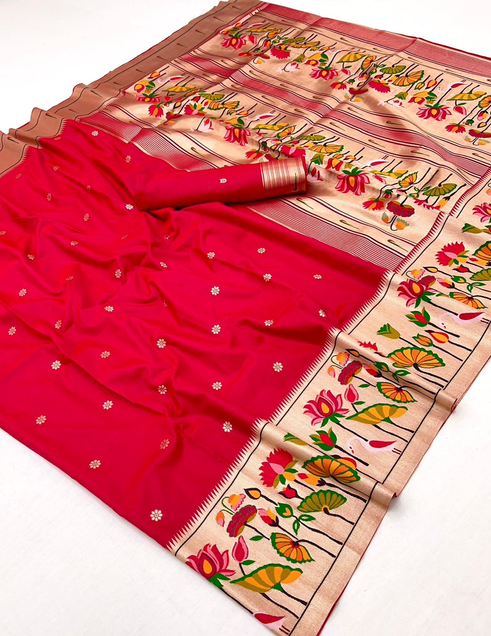 Dark Pink Woven Paithani Soft Silk Saree