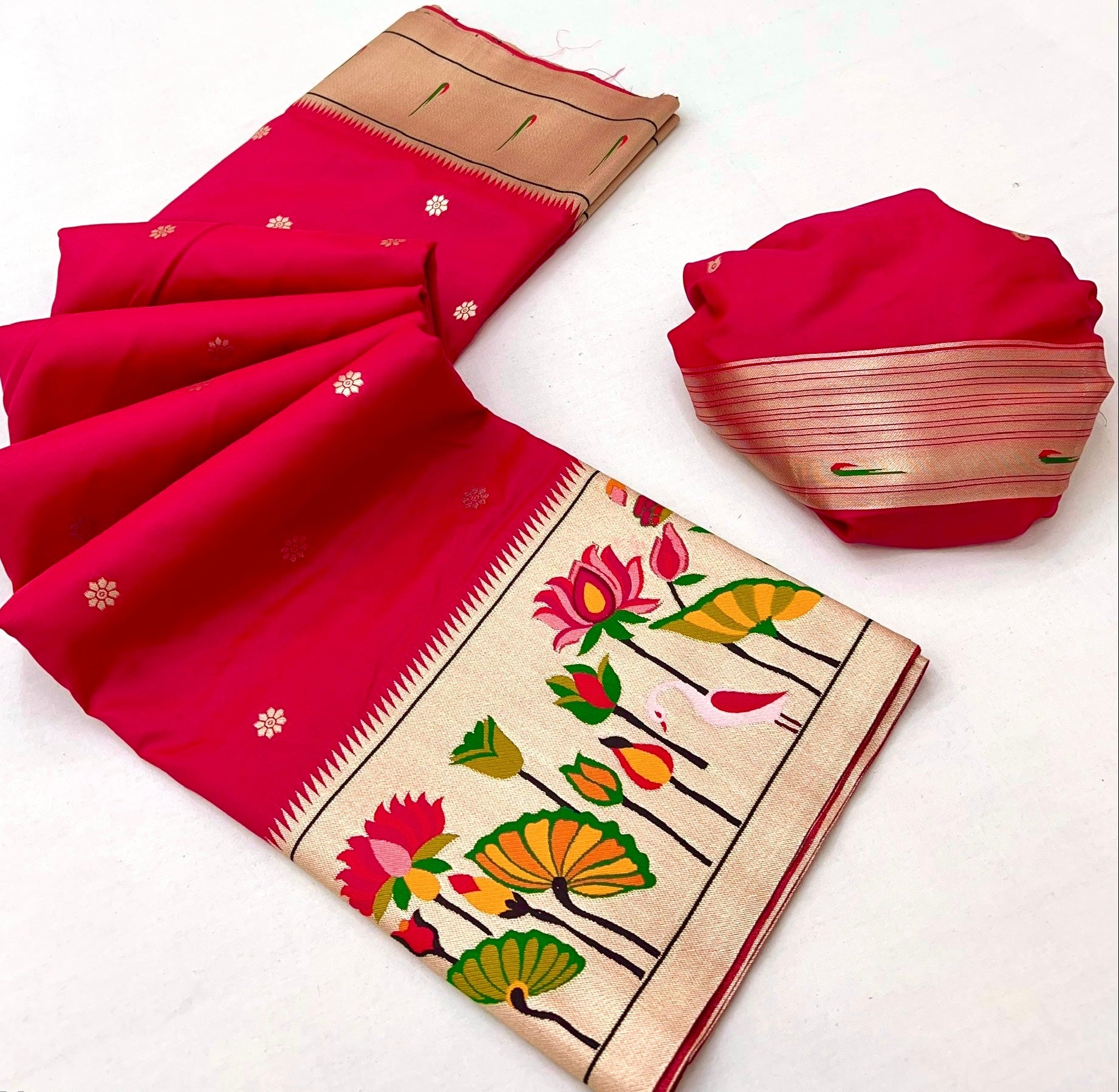 Dark Pink Woven Paithani Soft Silk Saree