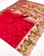 Dark Pink Woven Paithani Soft Silk Saree