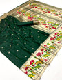 Aztec Green Woven Paithani Soft Silk Saree