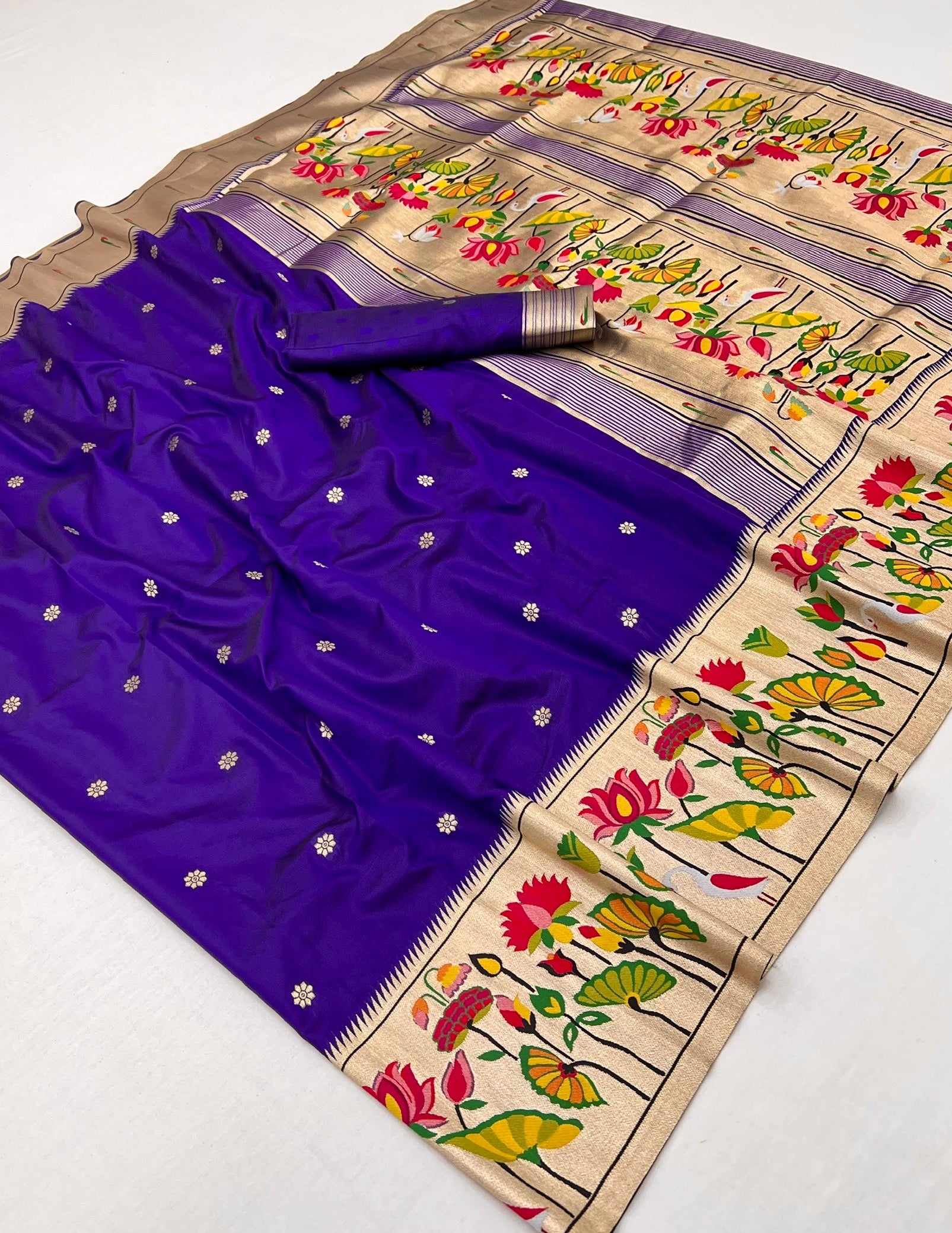 Navy Blue Woven Paithani Soft Silk Saree