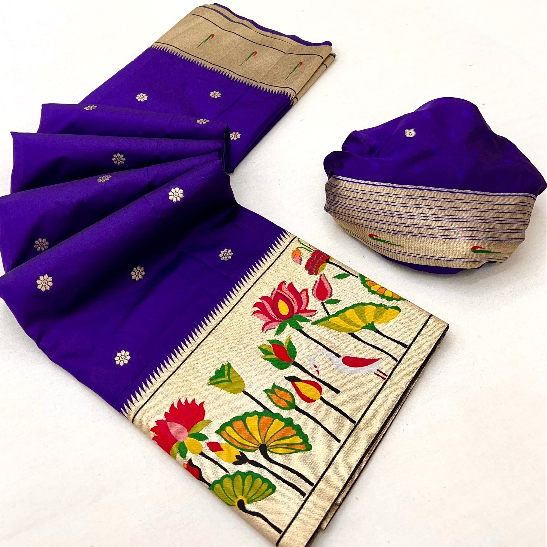 Navy Blue Woven Paithani Soft Silk Saree