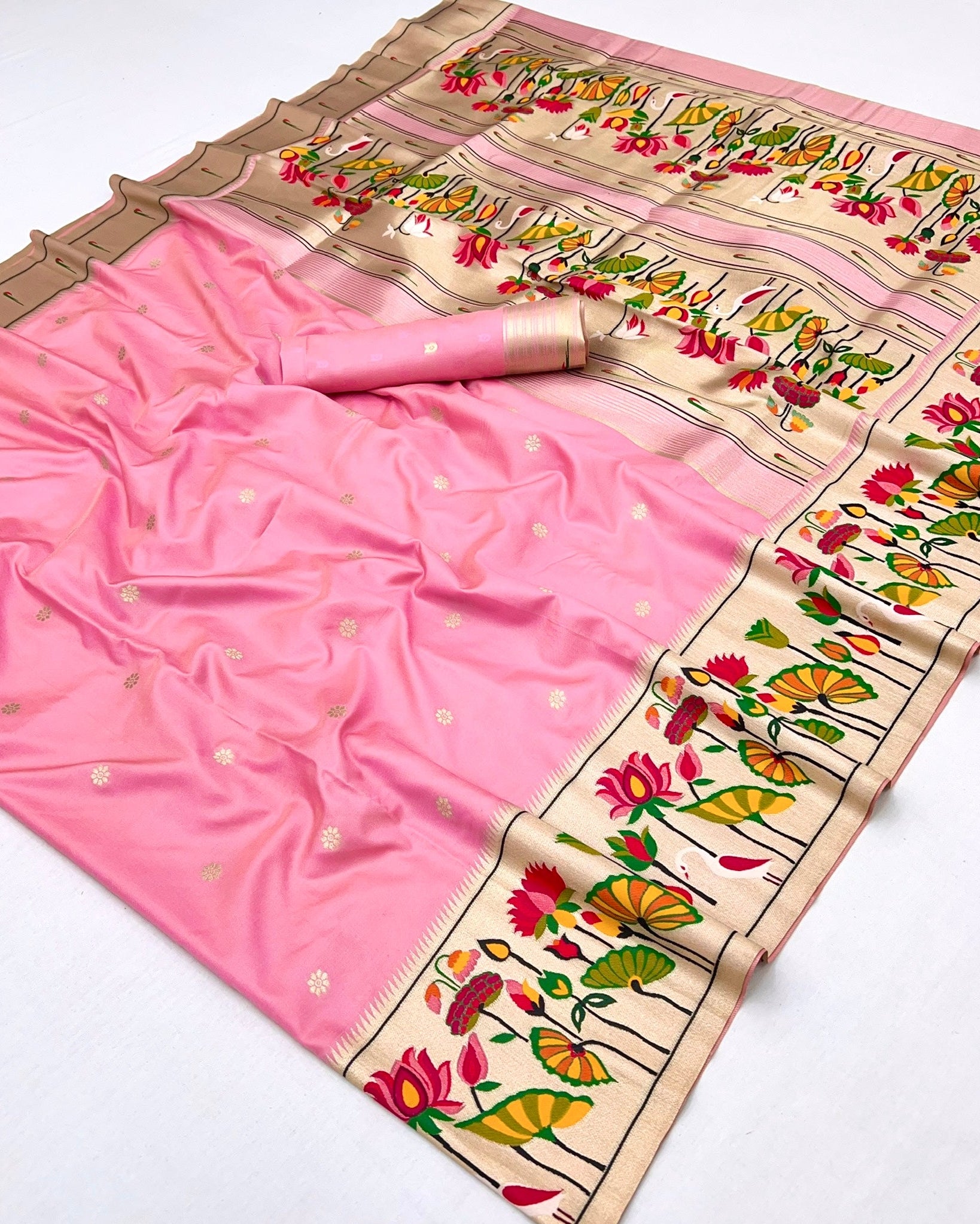 Light Pink Woven Paithani Soft Silk Saree