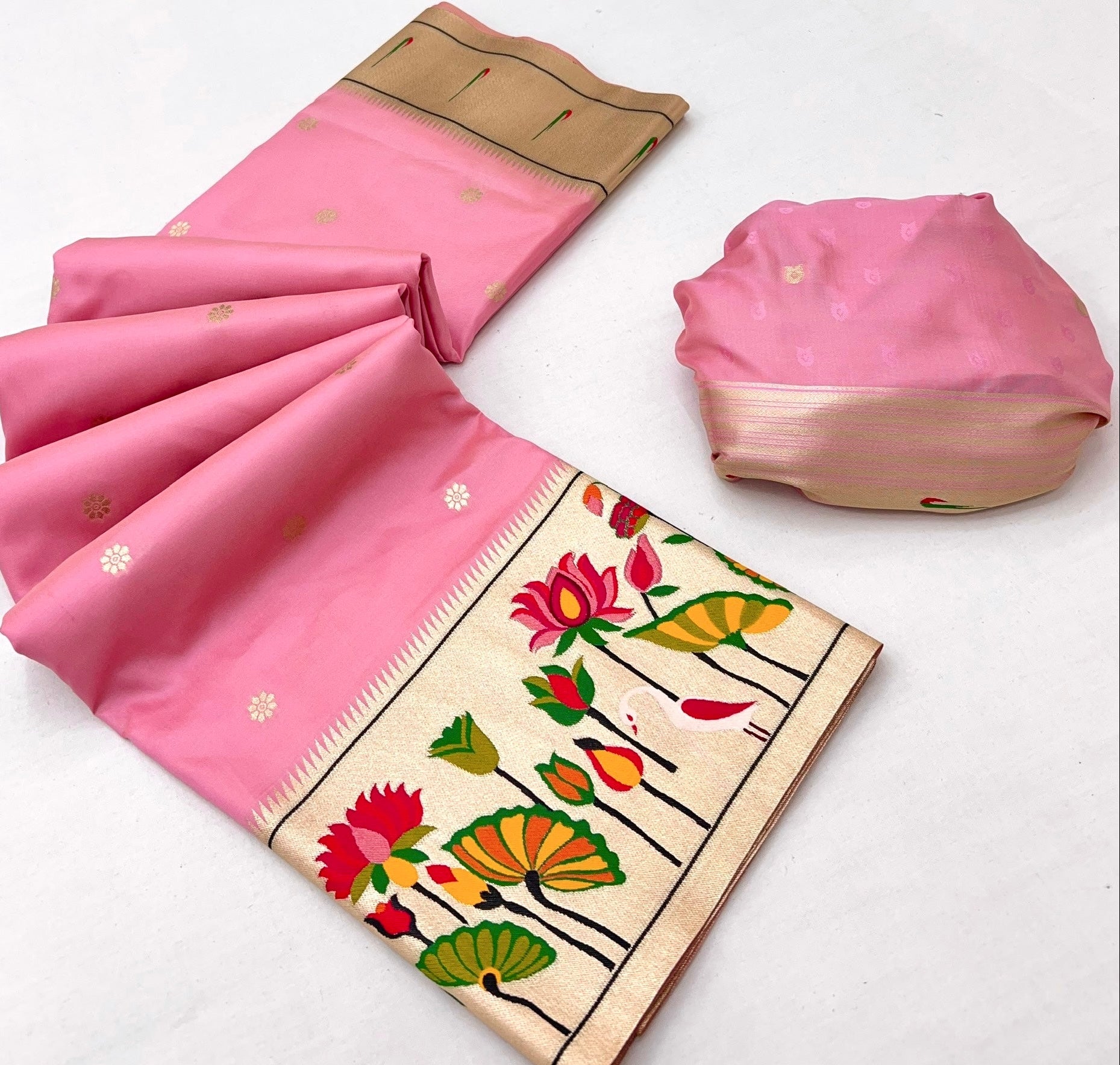 Light Pink Woven Paithani Soft Silk Saree