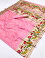 Light Pink Woven Paithani Soft Silk Saree