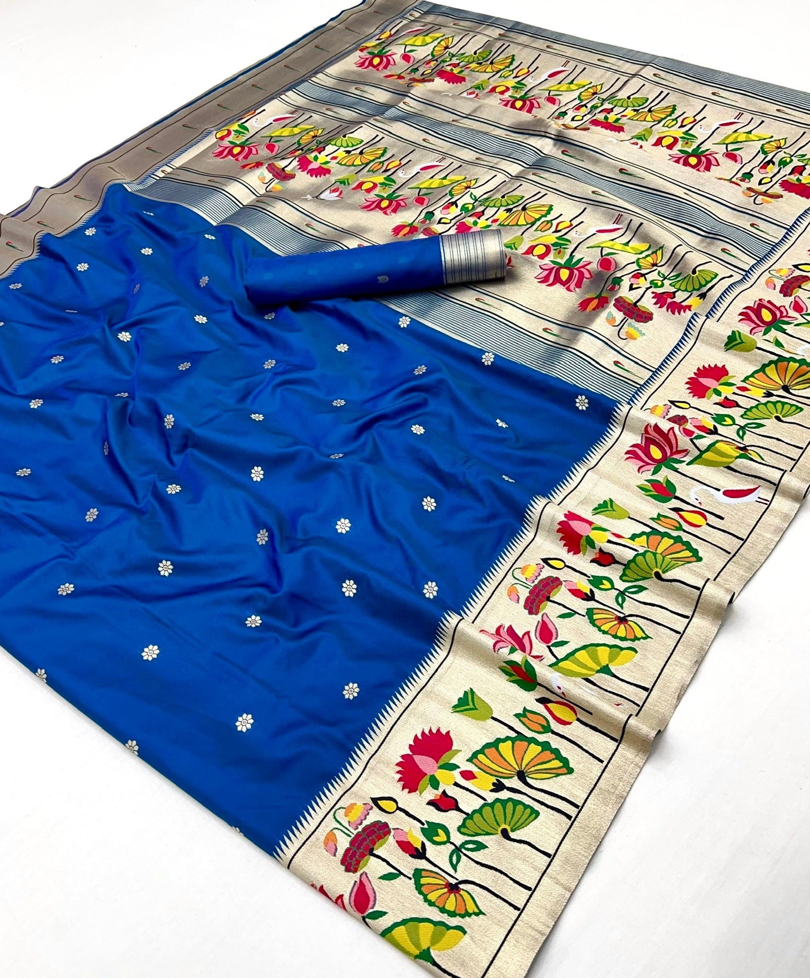 Indigo Woven Paithani Soft Silk Saree