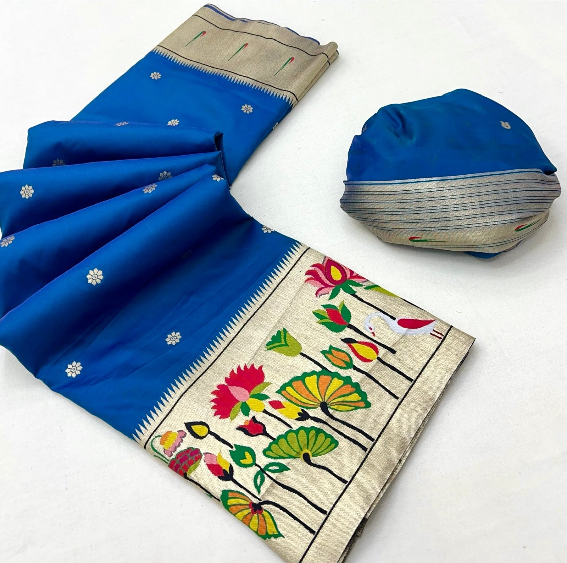 Indigo Woven Paithani Soft Silk Saree