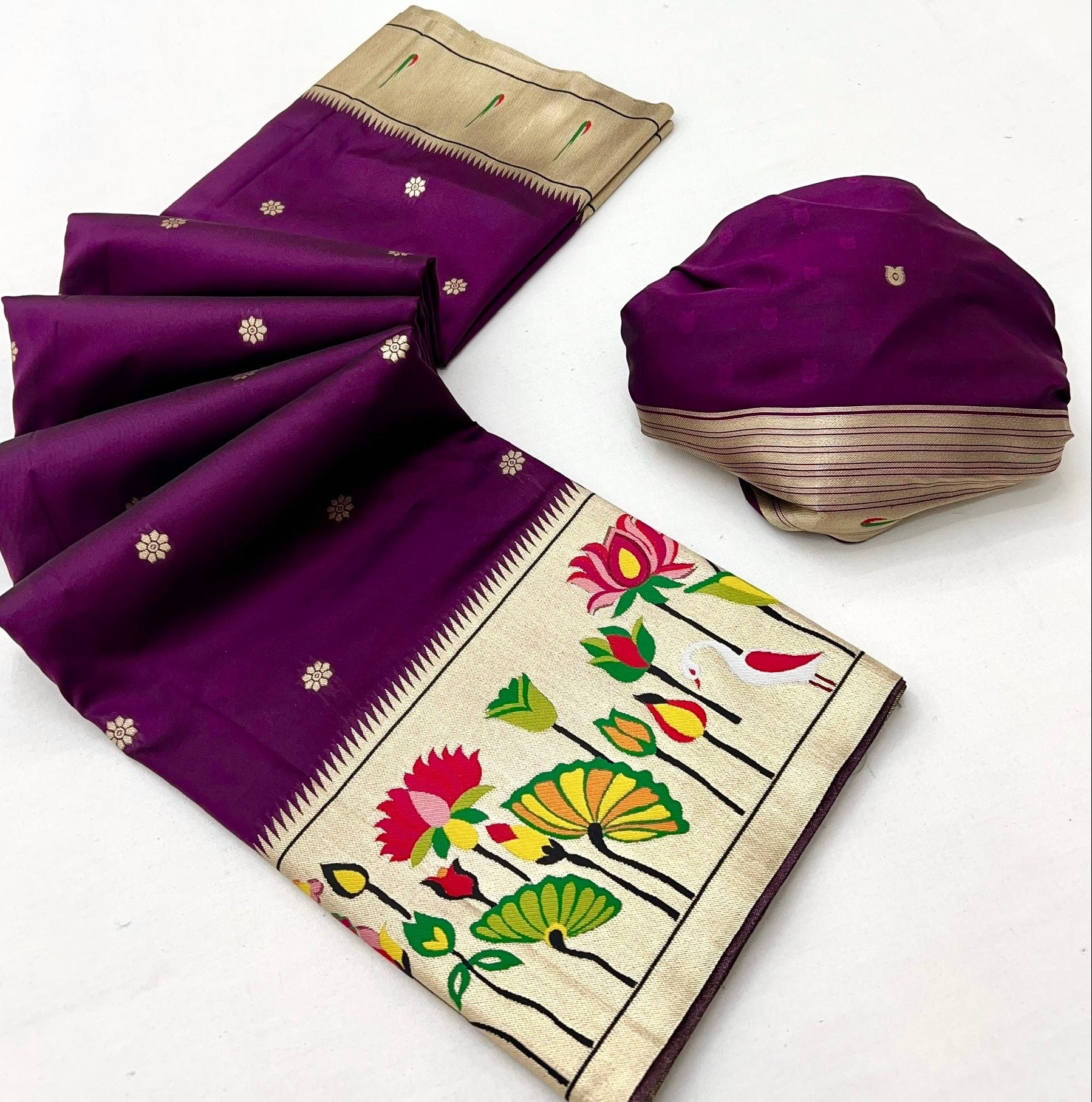 Stunning Wine Woven Paithani Soft Silk Saree